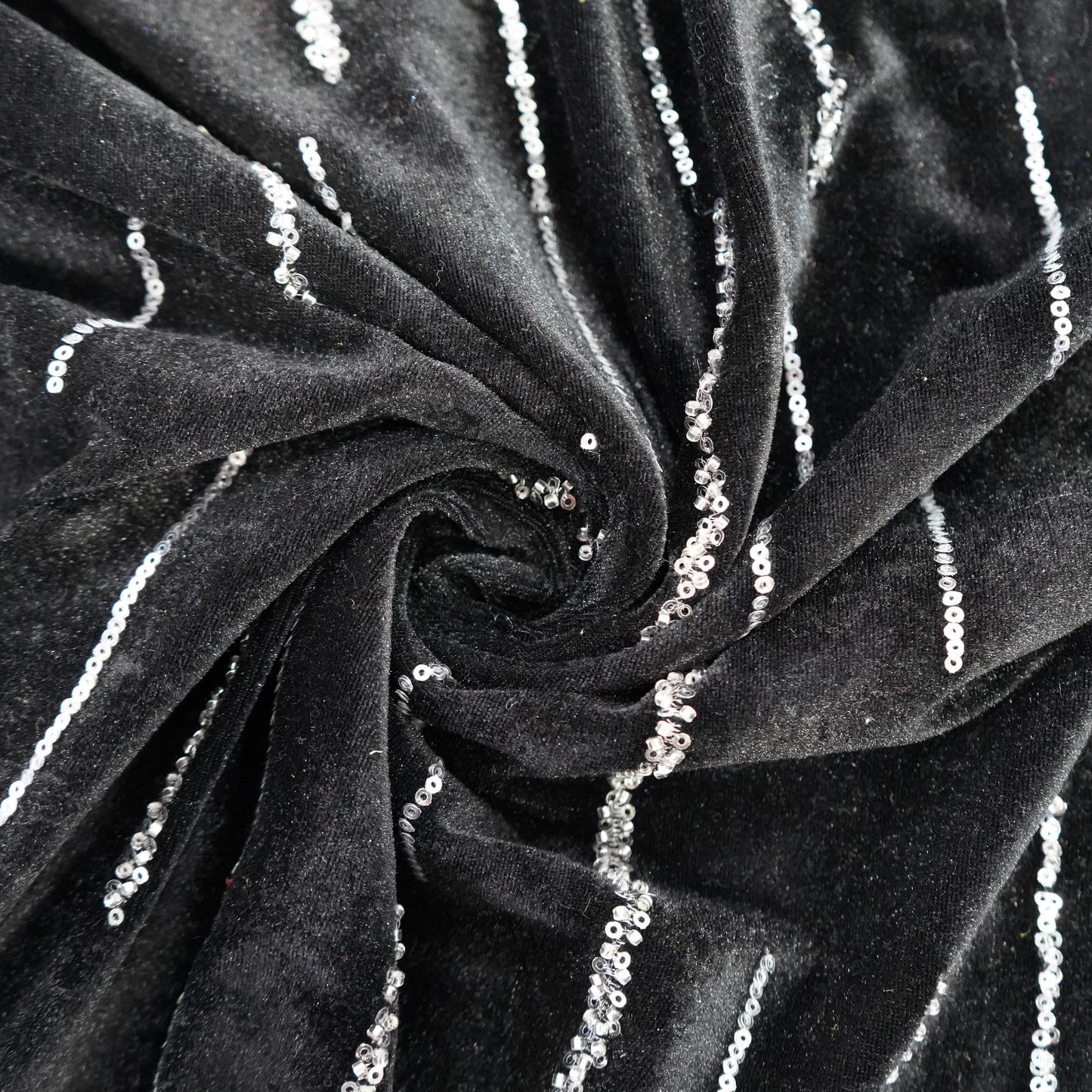 Black Cutdana Embroidery Velvet Fabric 20885