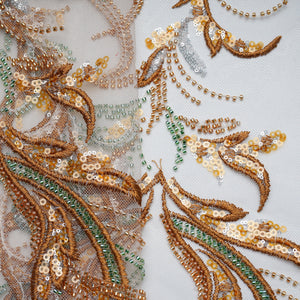Cream Cut Dana Thread Embroidery Net Fabric 15067