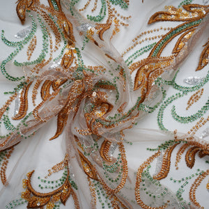 Cream Cut Dana Thread Embroidery Net Fabric 15067
