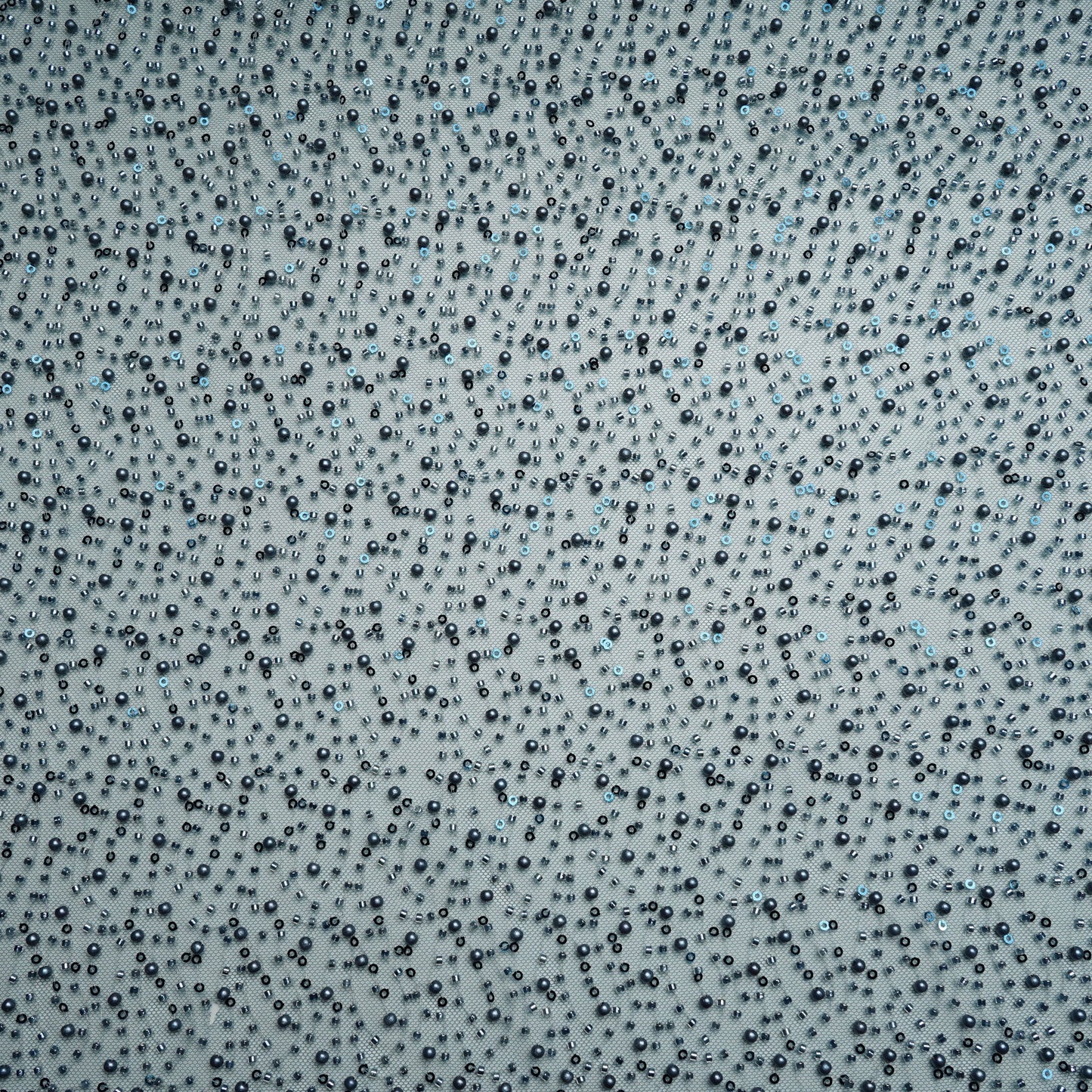 Teal Blue Heavy Pearl Cut Dana Embroidery Power Net Fabric 15066