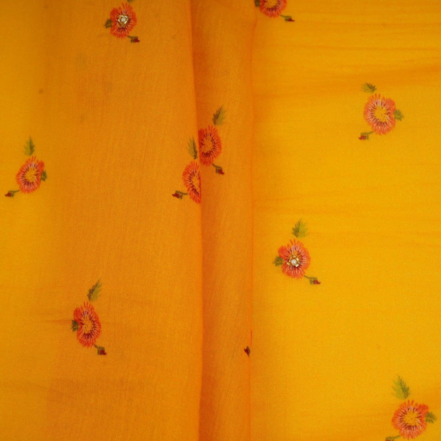 Yellow Floral Mul Chanderi Fabric VF-30651