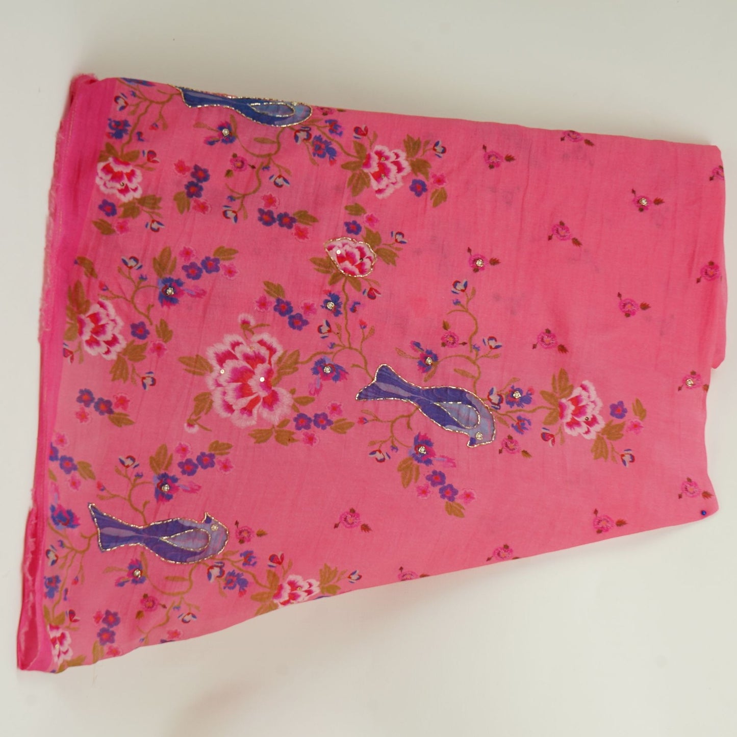 Pink Floral Mul Chanderi Fabric VF-30652