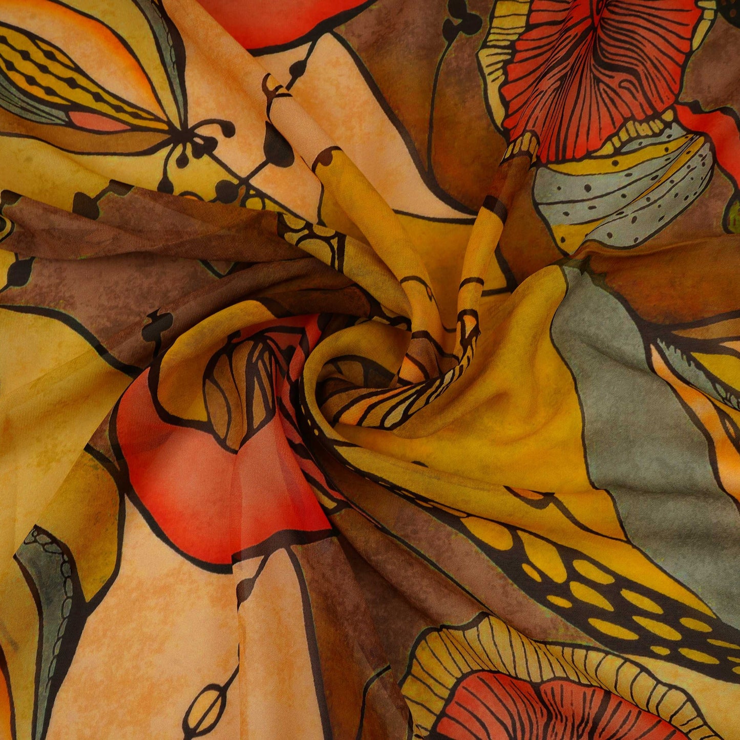 Mustard Yellow floral print Pure Georgette Fabric MTFG-31051