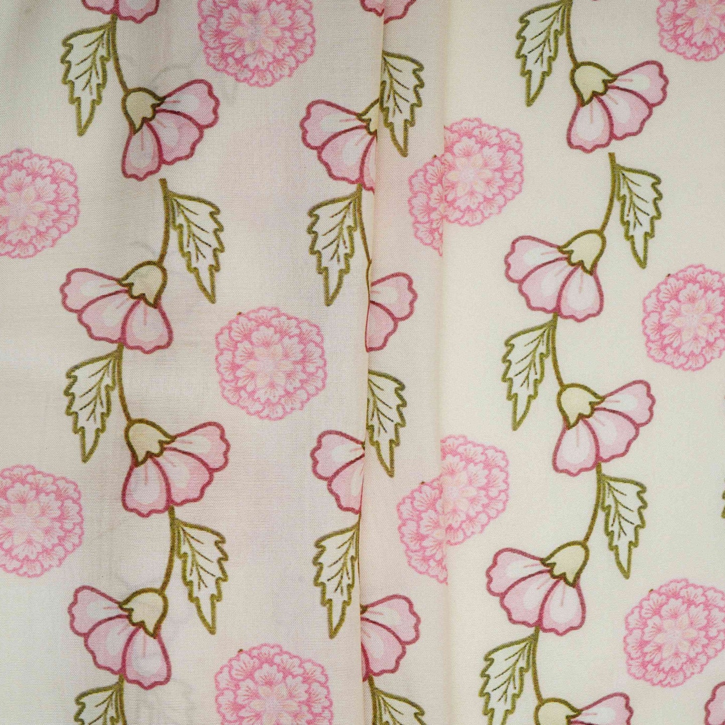 Ivory Floral Print Muslin Fabric GTS-30951