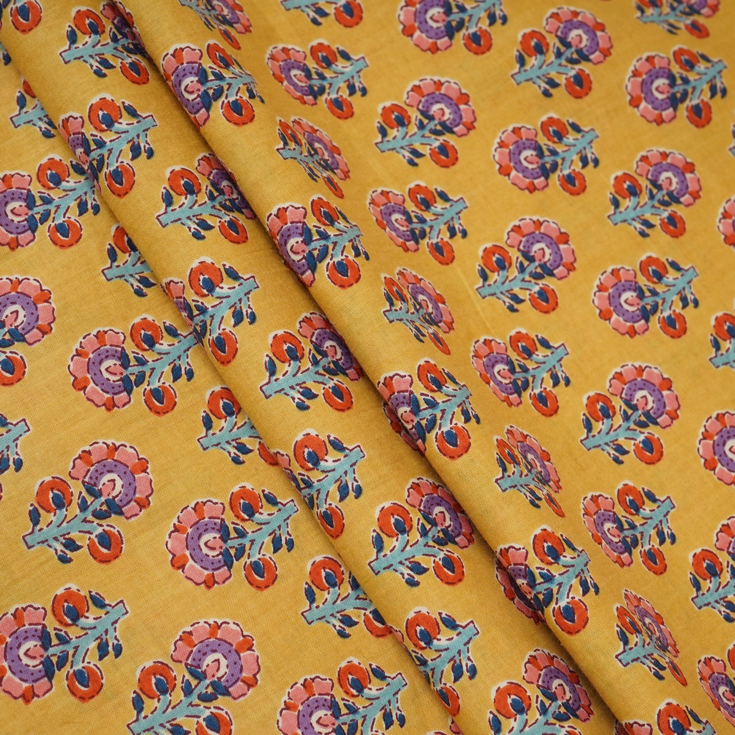 Mustard Yellow Floral Print Cotton Fabric AFI-29561