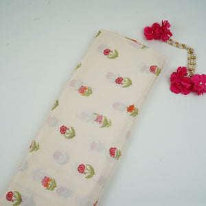 Cream Floral Print Muslin Fabric GTS-30938 - TradeUNO
