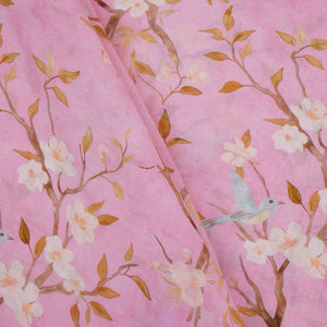 Blush Pink floral print Pure Linen Fabric GTS-31337 - TradeUNO