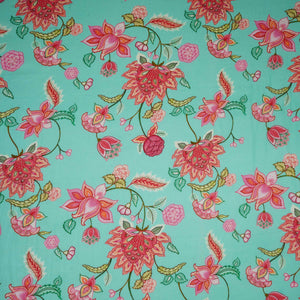 Sea Green Mughal Floral Print Muslin Fabric GTS-30944 - TradeUNO