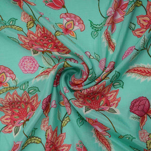 Sea Green Mughal Floral Print Muslin Fabric GTS-30944 - TradeUNO