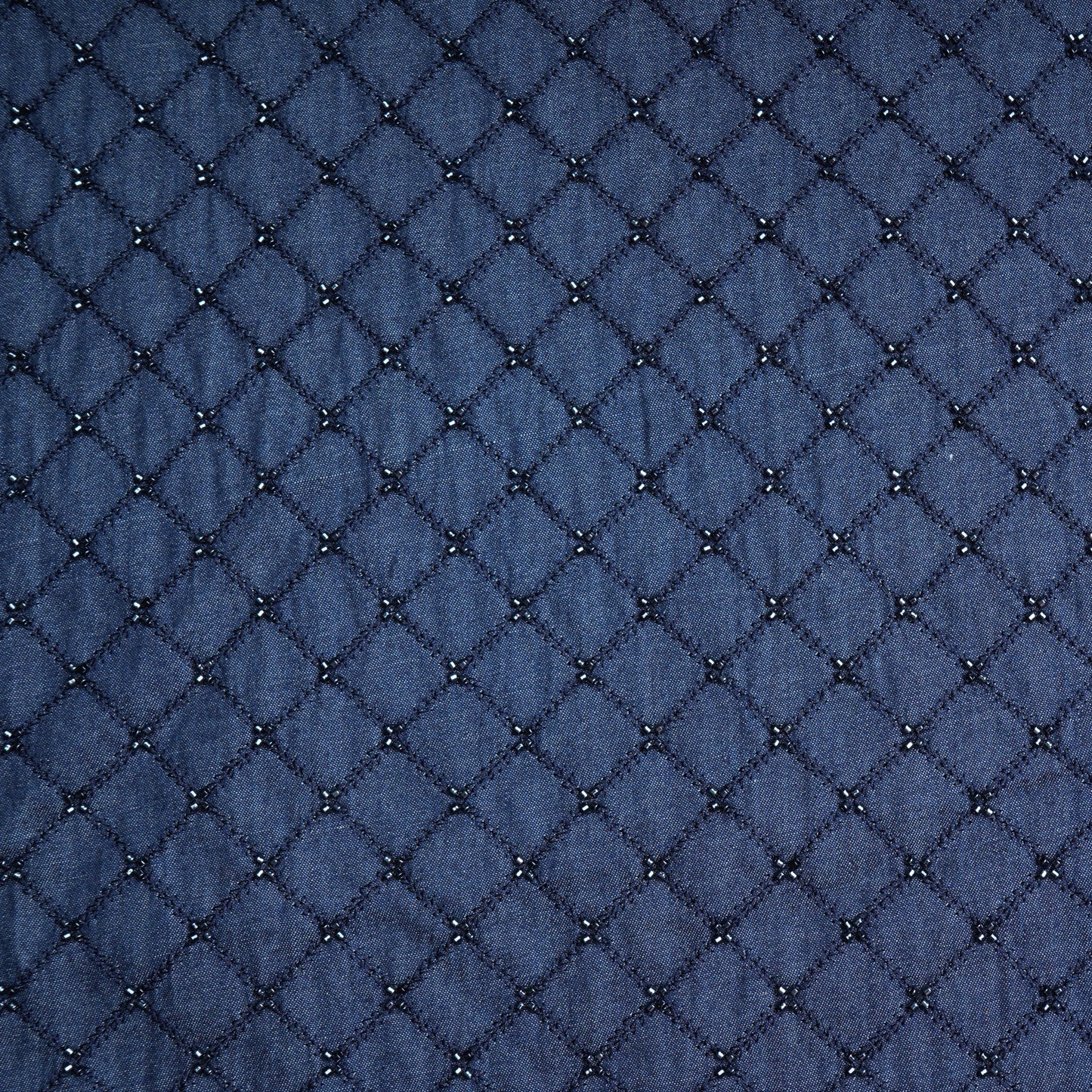 Blue Cutdana & Pearl Embroidery Denim Fabric 20373
