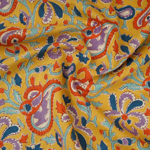Mustard Yellow Paisley Print Cotton Fabric AFI-29555 - TradeUNO