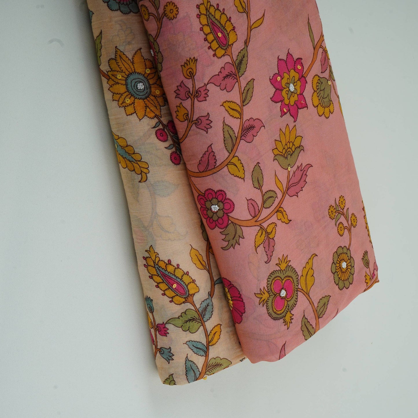 Light Pink Floral Cutdana Embroidery Mul Chanderi Fabric VF-30627