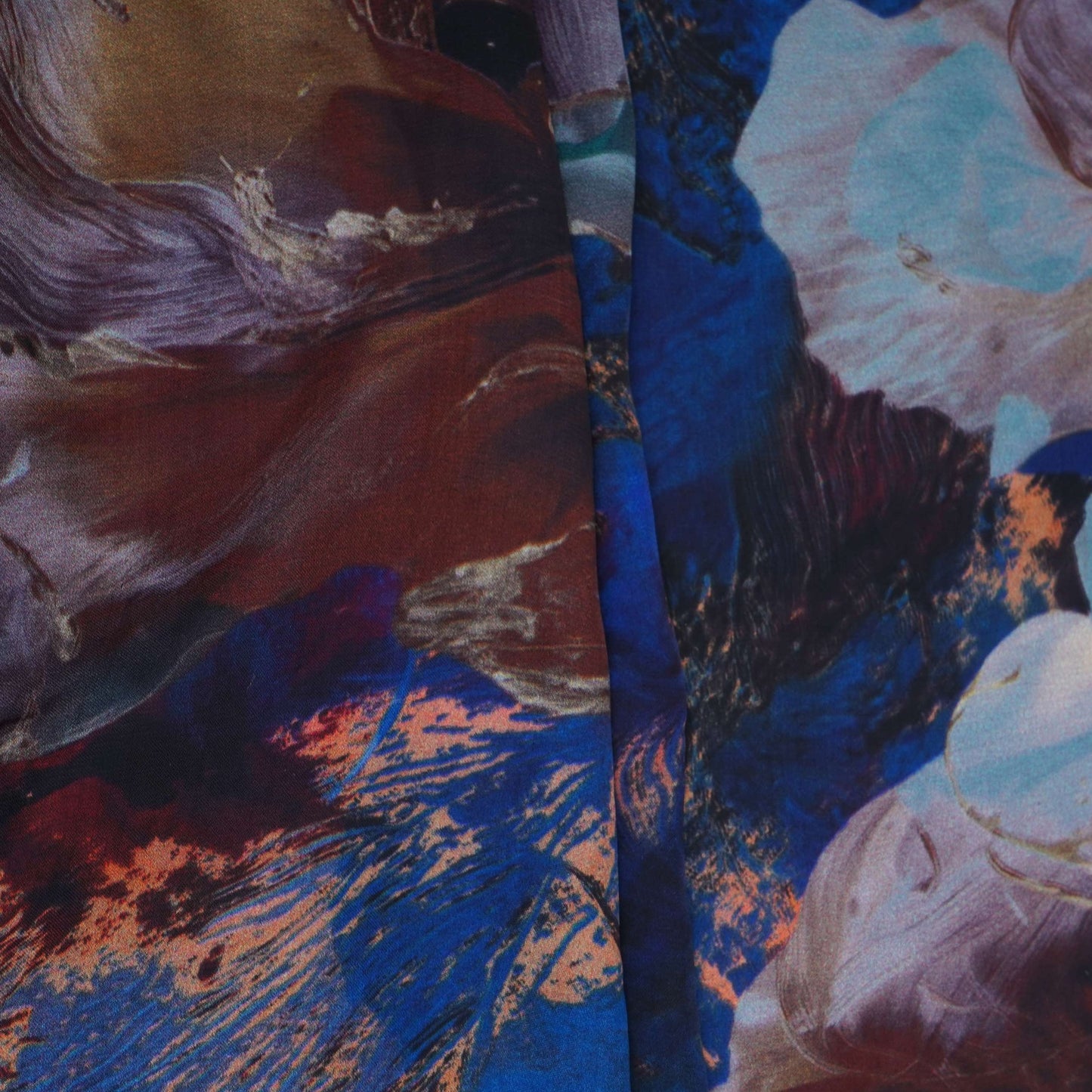 Navy Blue floral print Modal Satin Fabric MTFG-31092