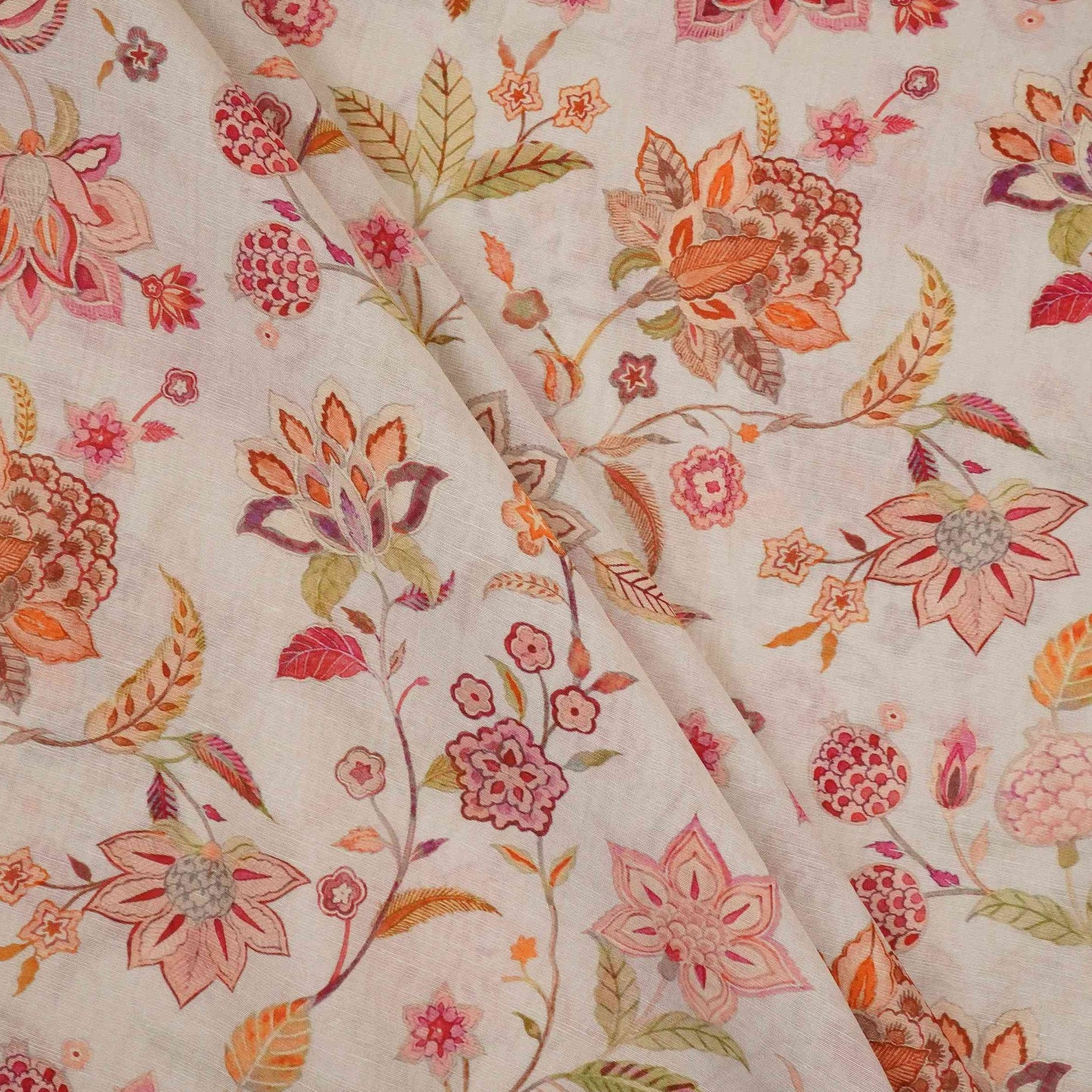 Ivory Chintz floral print Pure Linen Fabric GTS-31332