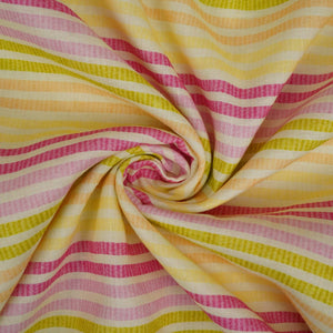 Light Green with Multicolor stripes print 40s Pure Linen Fabric VF-31363 - TradeUNO