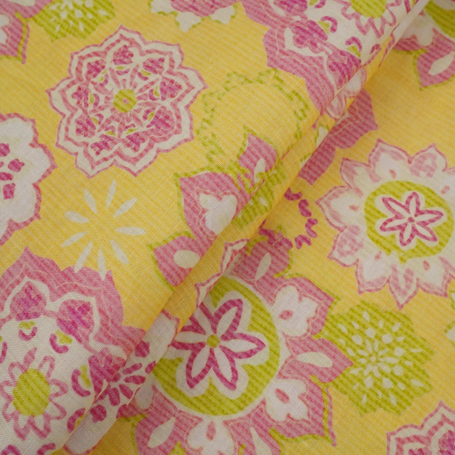 Yellow Mandala Floral print 40s Pure Linen Fabric VF-31360