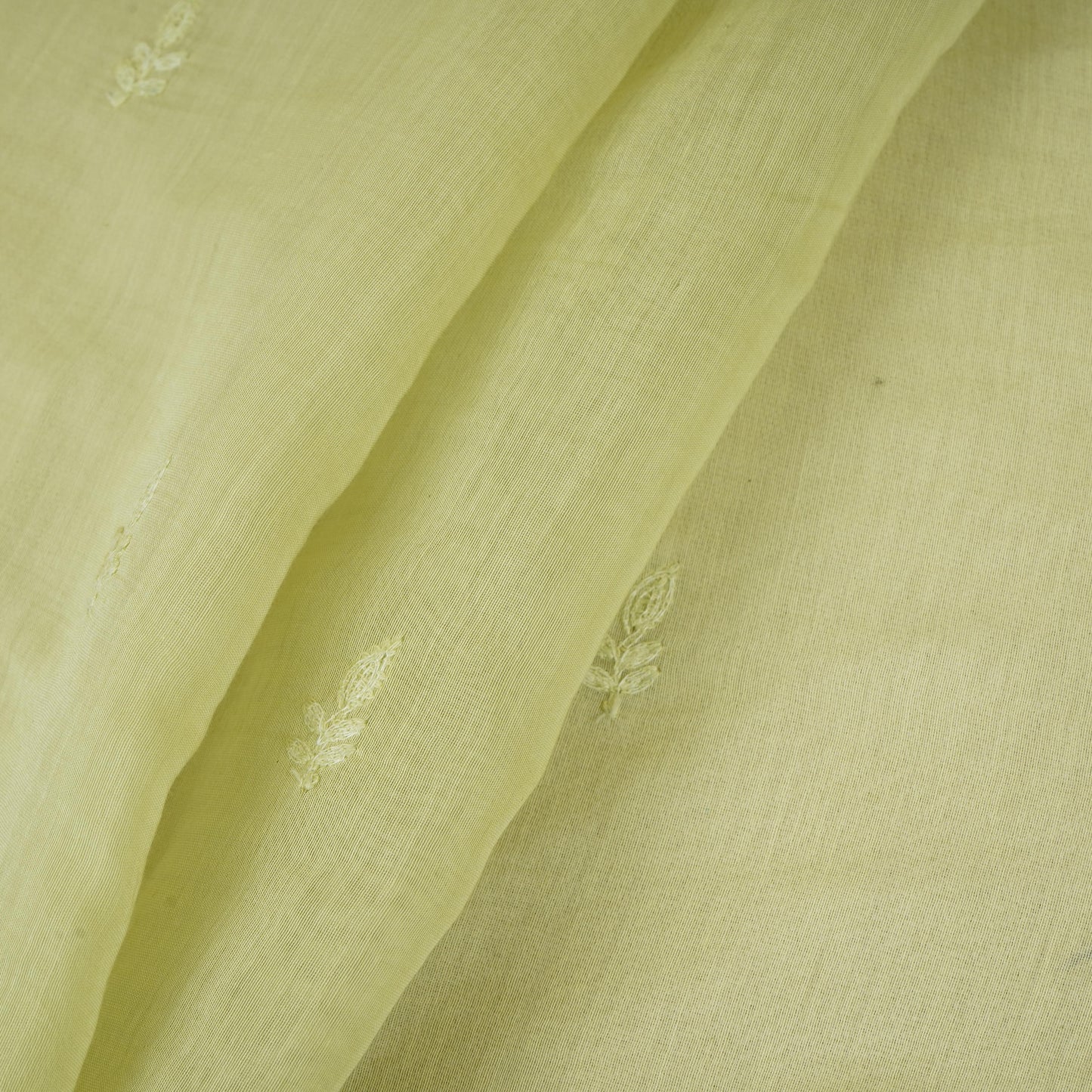 Parrot Green Chikankari embroidery with Tissue border Mul Chanderi Fabric SNA-29637