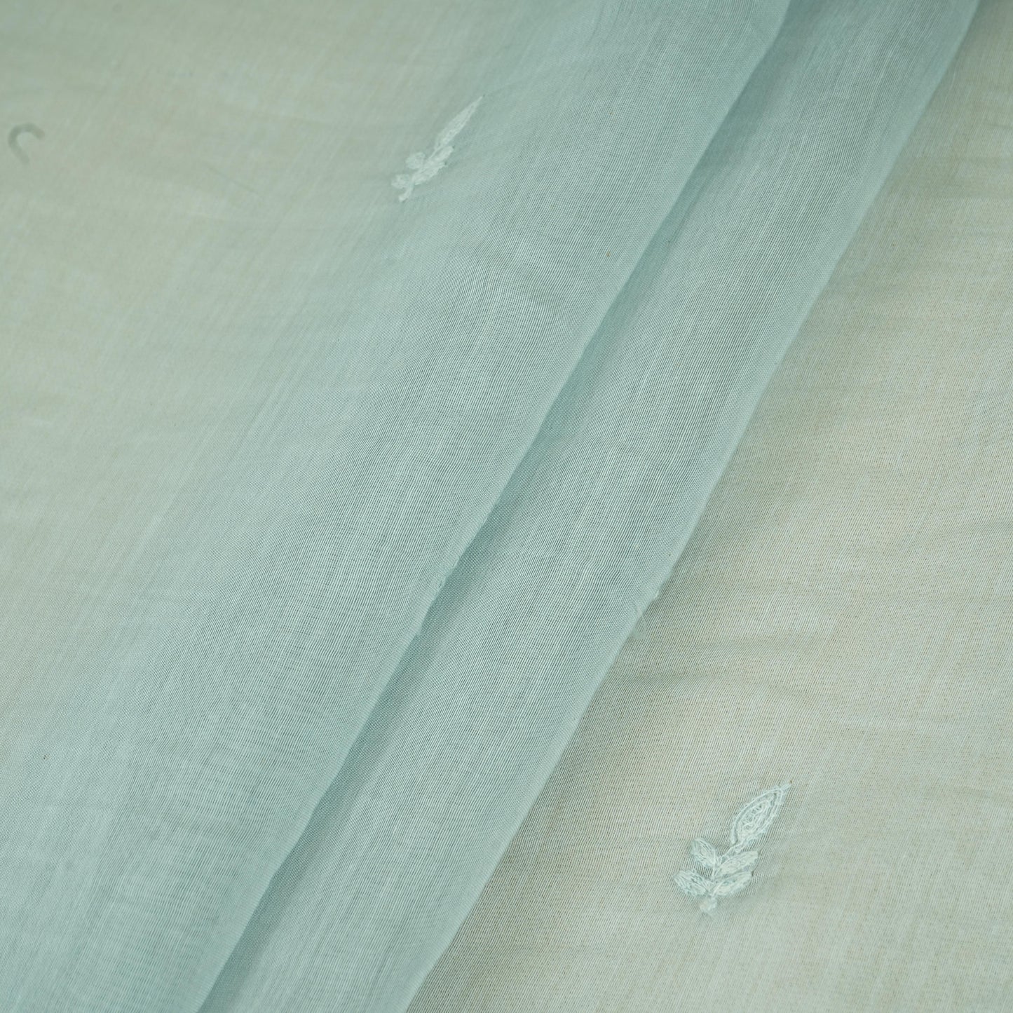 Sky Blue Chikankari embroidery with Tissue border Mul Chanderi Fabric SNA-29638