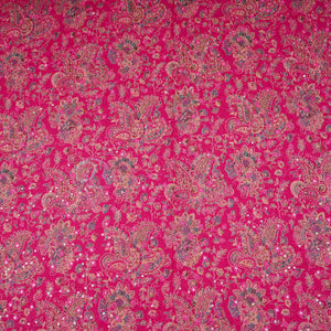 Magenta Pink Foil floral embroidery Eri Cotton Silk Fabric MTFG-31056 - TradeUNO