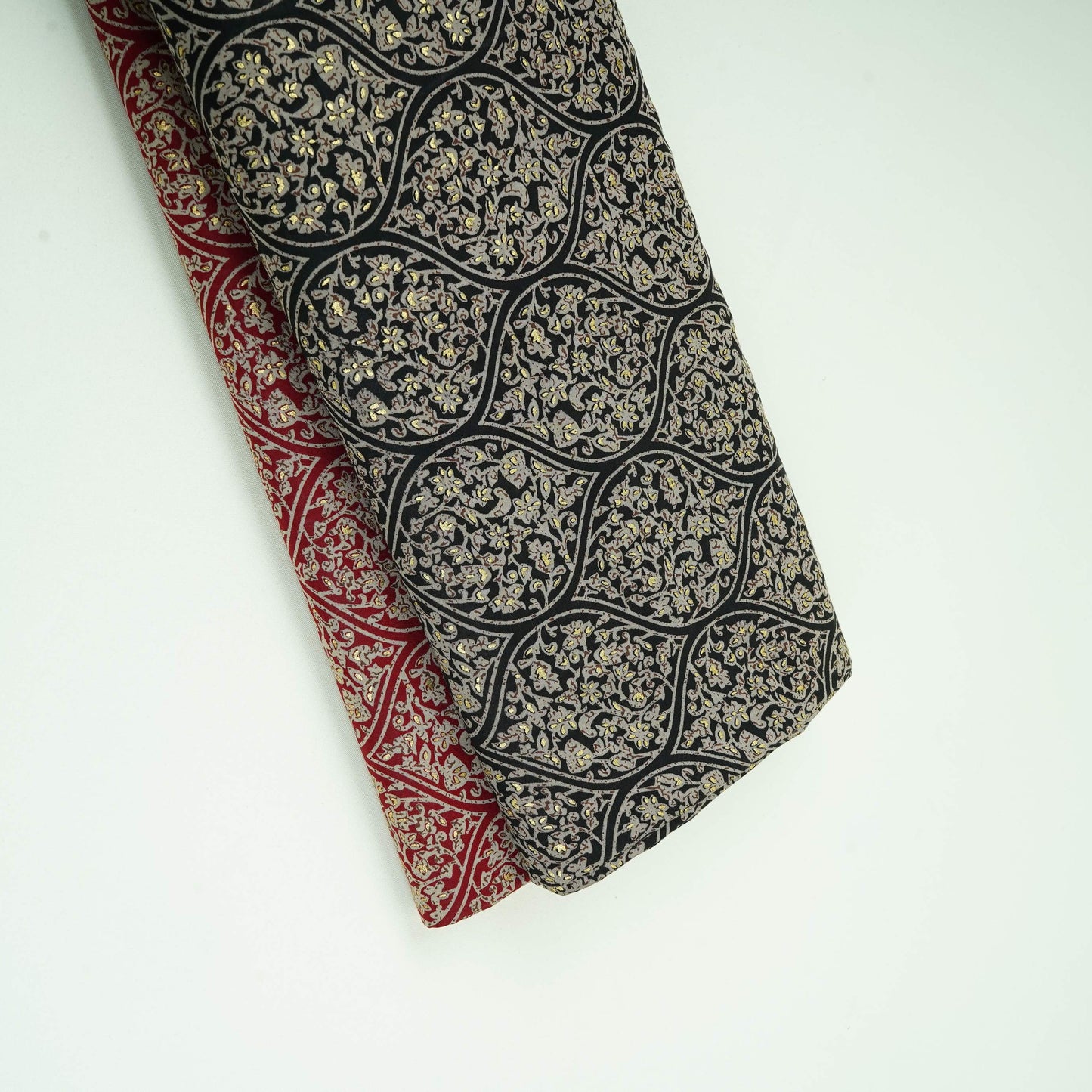 Black Foil floral print Eri Cotton Fabric MTFG-31076
