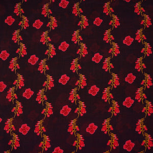 Wine Floral Print Natural Crepe Fabric 21256