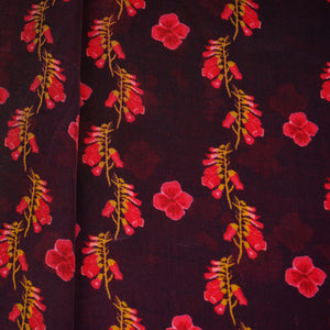Wine Floral Print Natural Crepe Fabric 21256