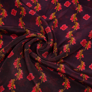 Wine Floral Print Natural Crepe Fabric 21256