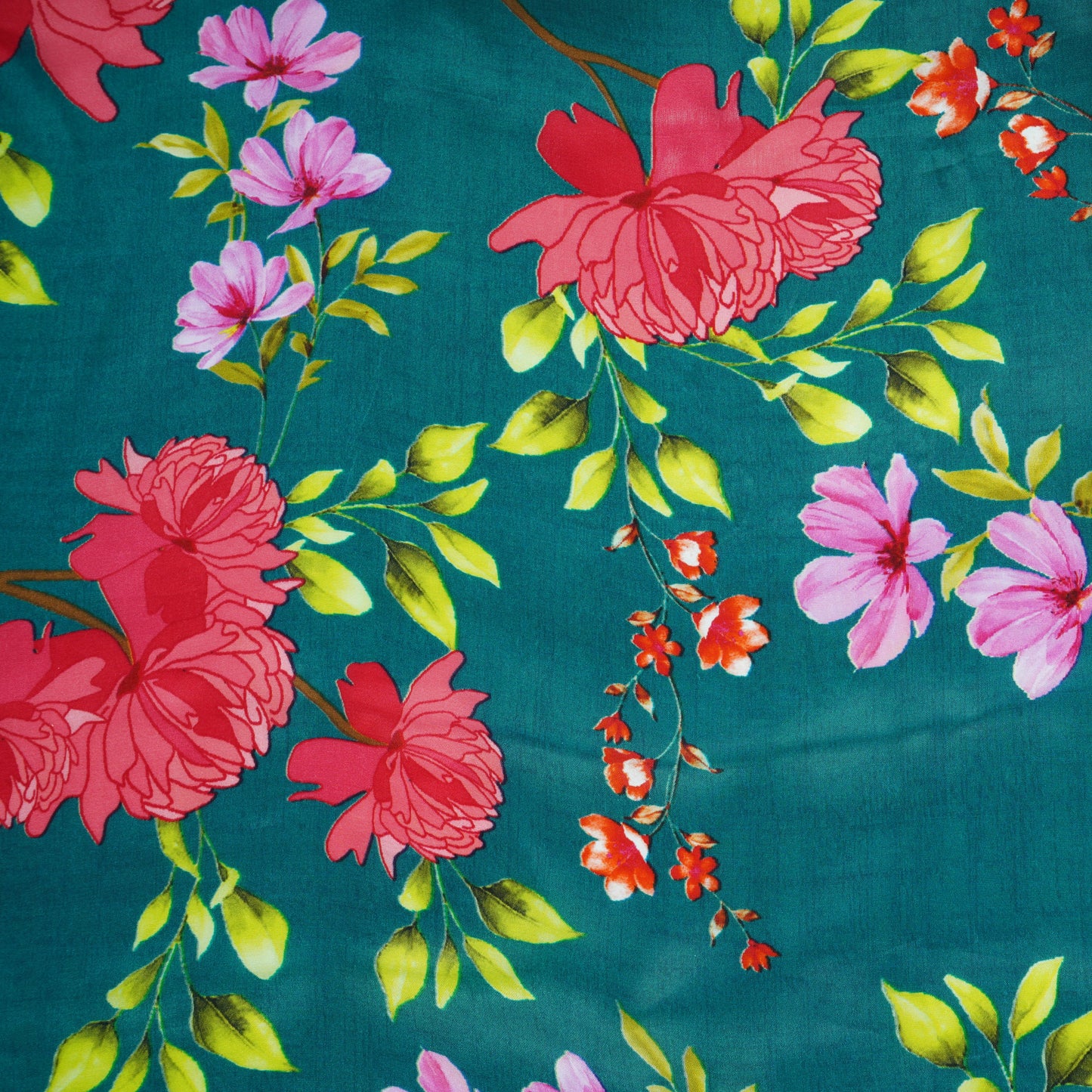 Bottle Green Floral Print Natural Crepe Fabric 21250