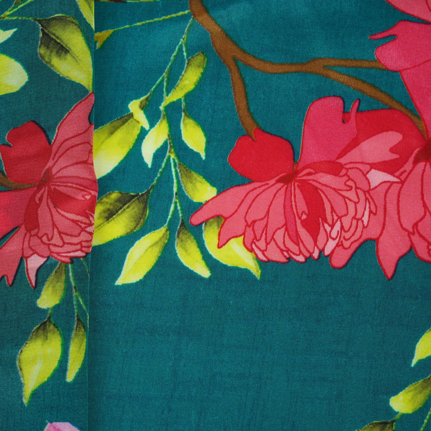 Bottle Green Floral Print Natural Crepe Fabric 21250