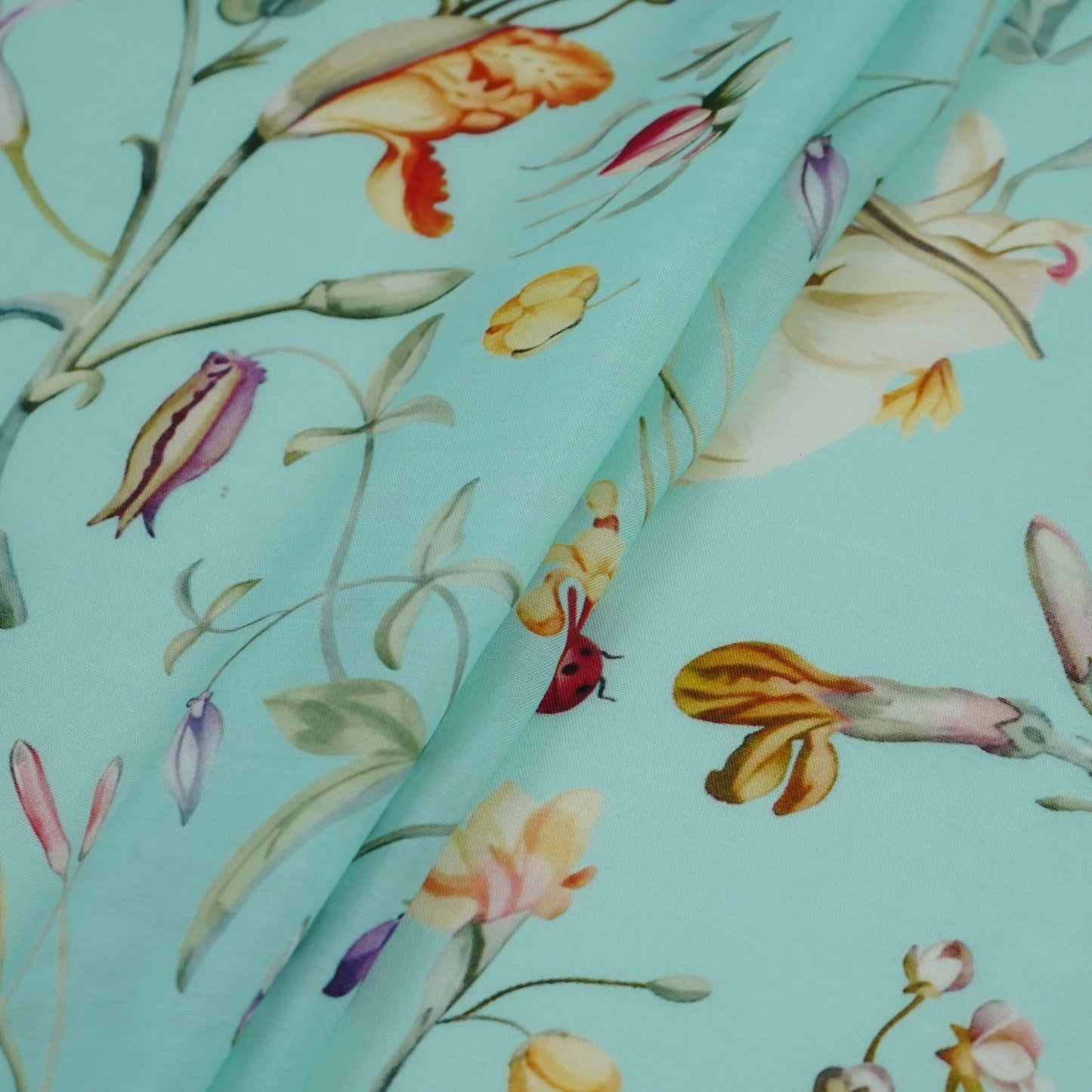 Ice Blue floral print Muslin Fabric VF-31373