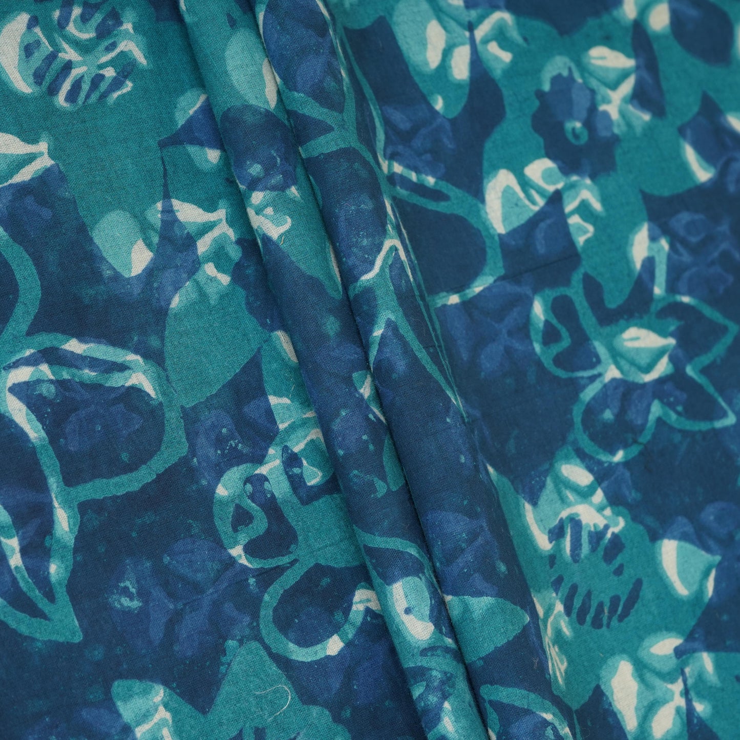 Blue with Multicolor Dabu Print Cotton Fabric NC-29664