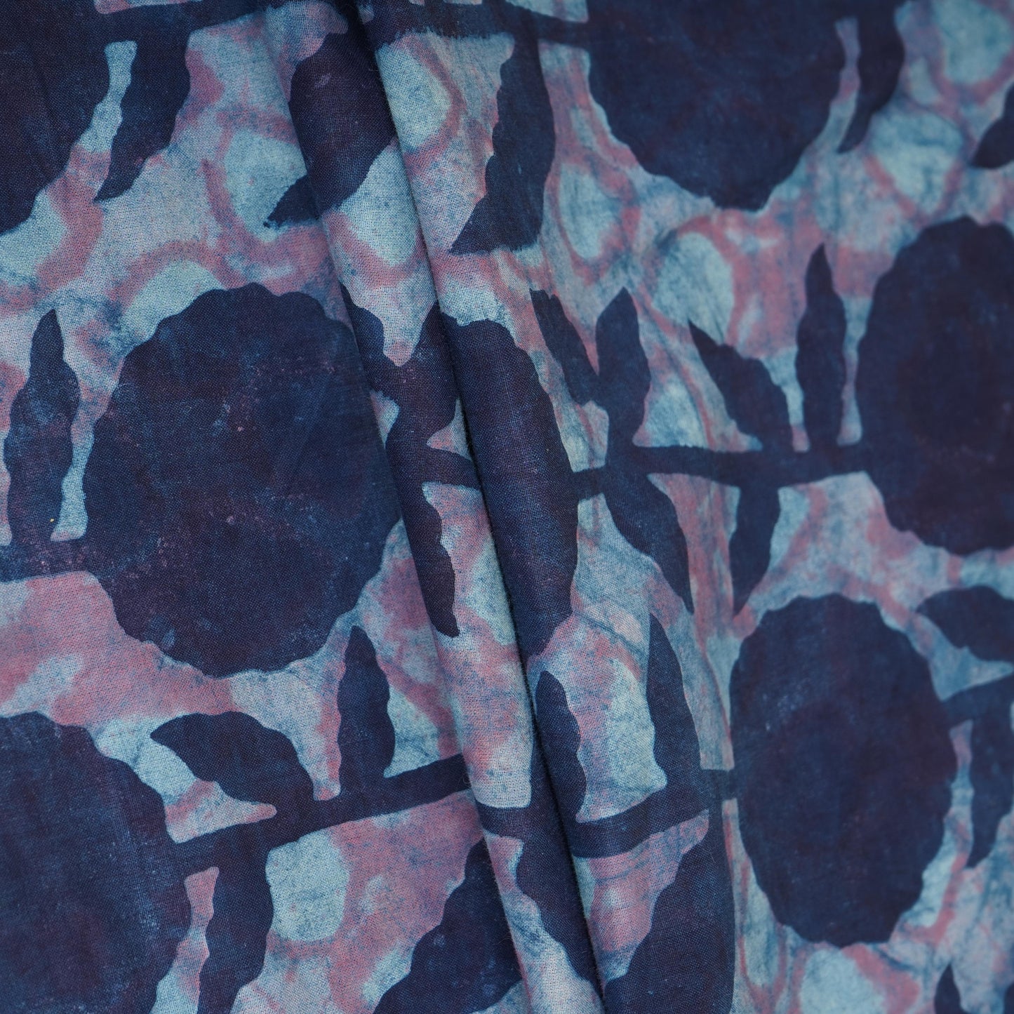 Blue with Multicolor Dabu Foil Print Cotton Fabric NC-29660