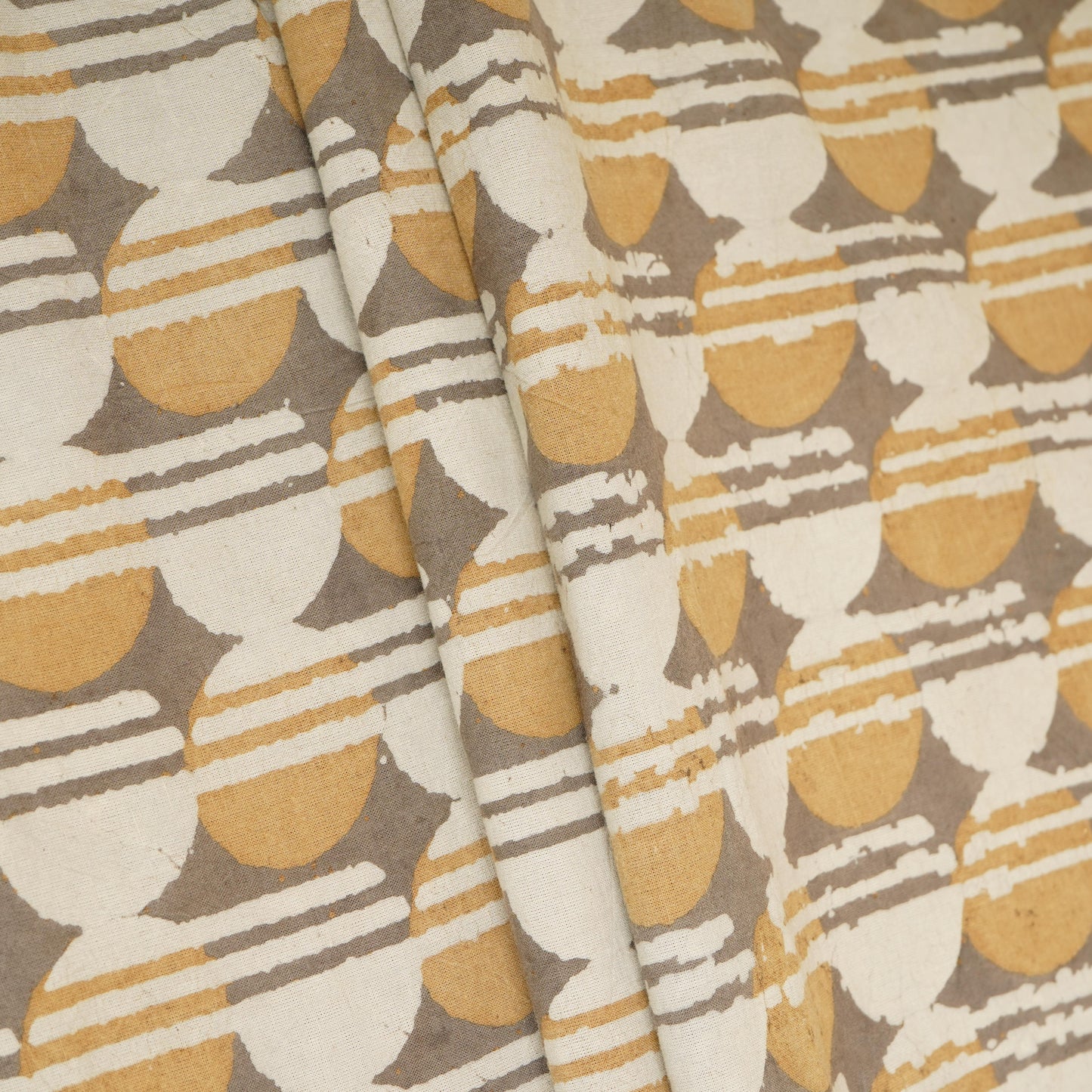 Grey with Multicolor Dabu Print Cotton Fabric NC-29649
