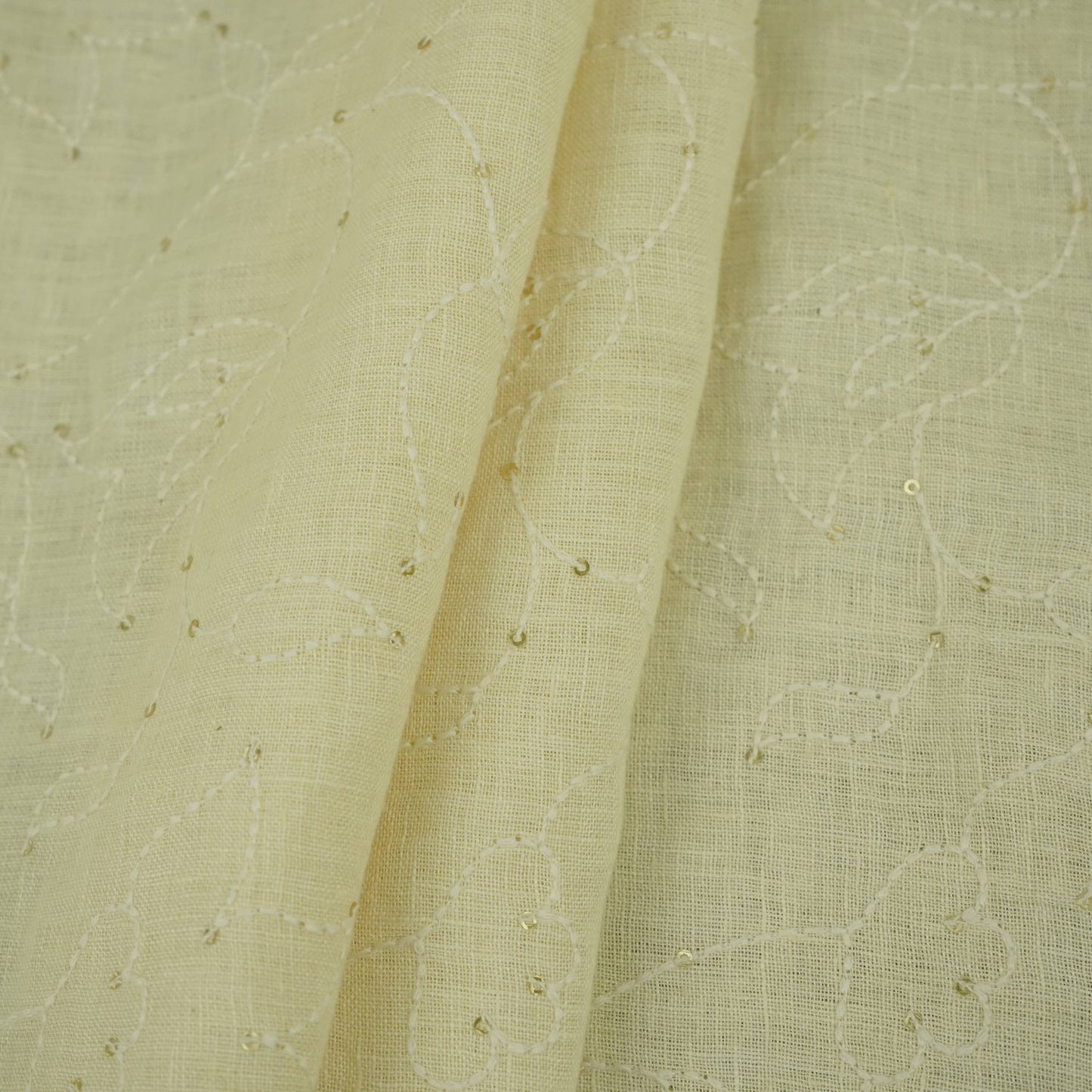 Off White thread embroidery Pure Linen Fabric SN-31242