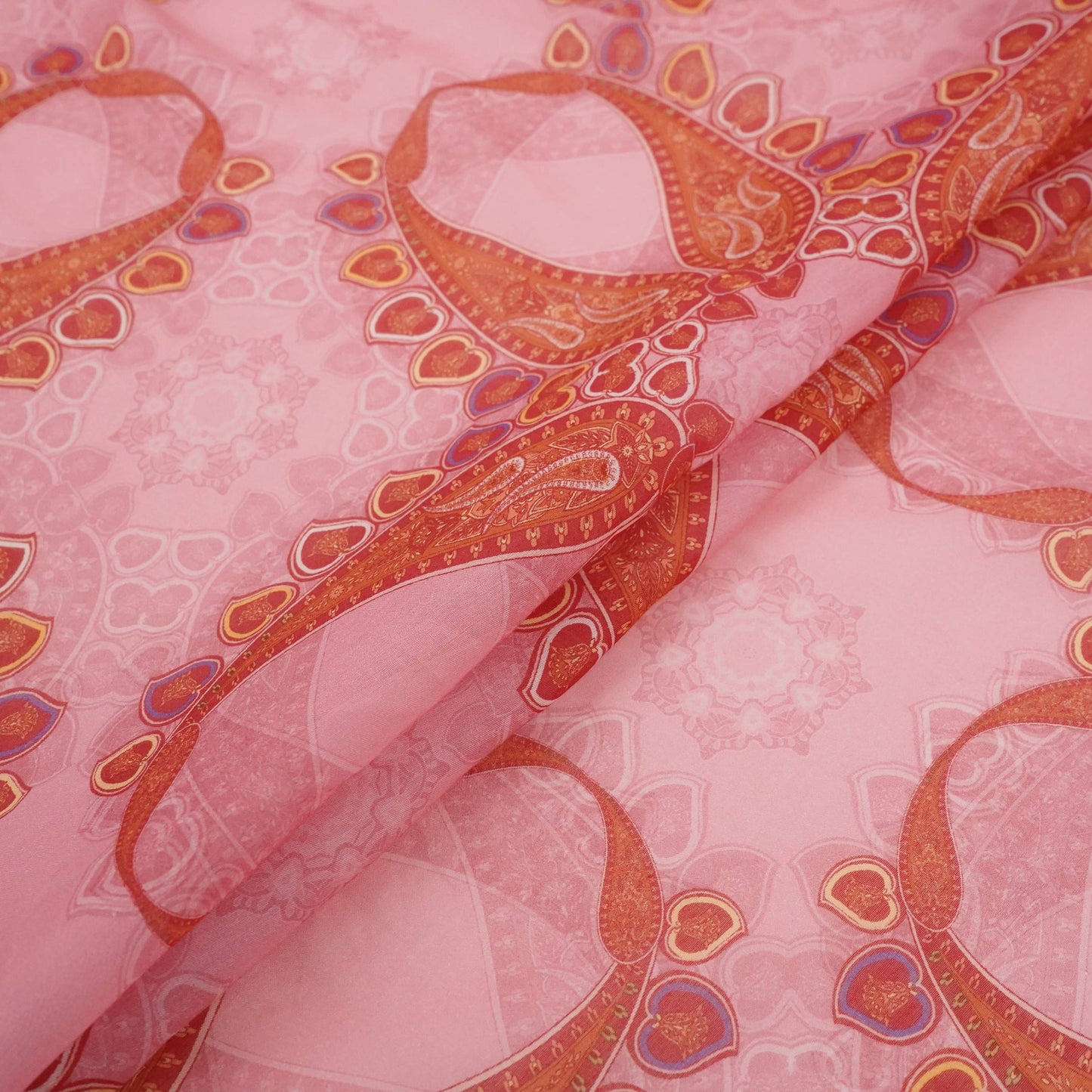 Rose Pink Mughal print Mul Chanderi Fabric VF-31343