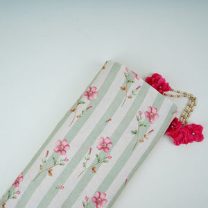 Sage Green with Off White Stripes floral 40s Pure Linen Fabric VF-31324 - TradeUNO