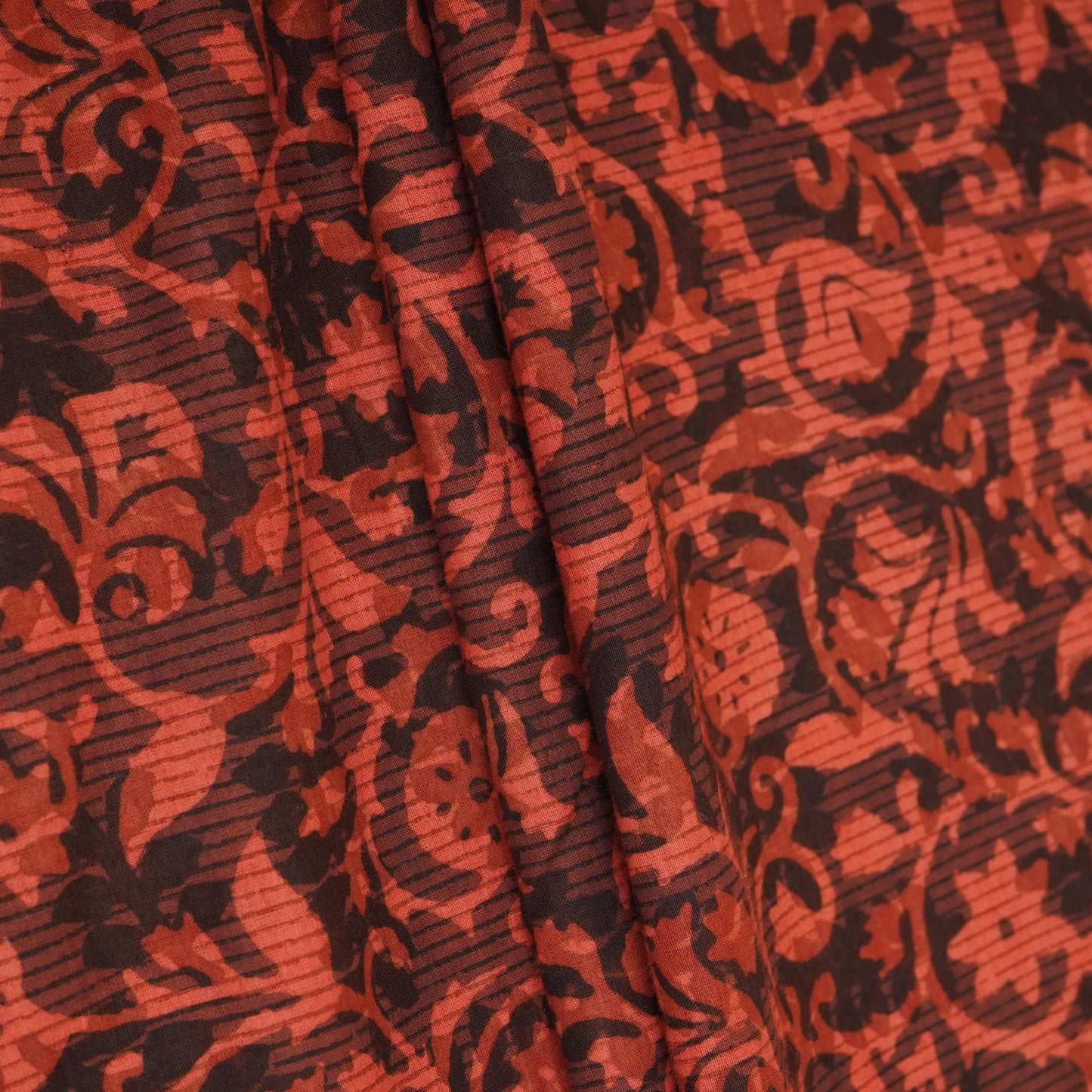 Brick Red with Multicolor Dabu Print Cotton Fabric NC-29659