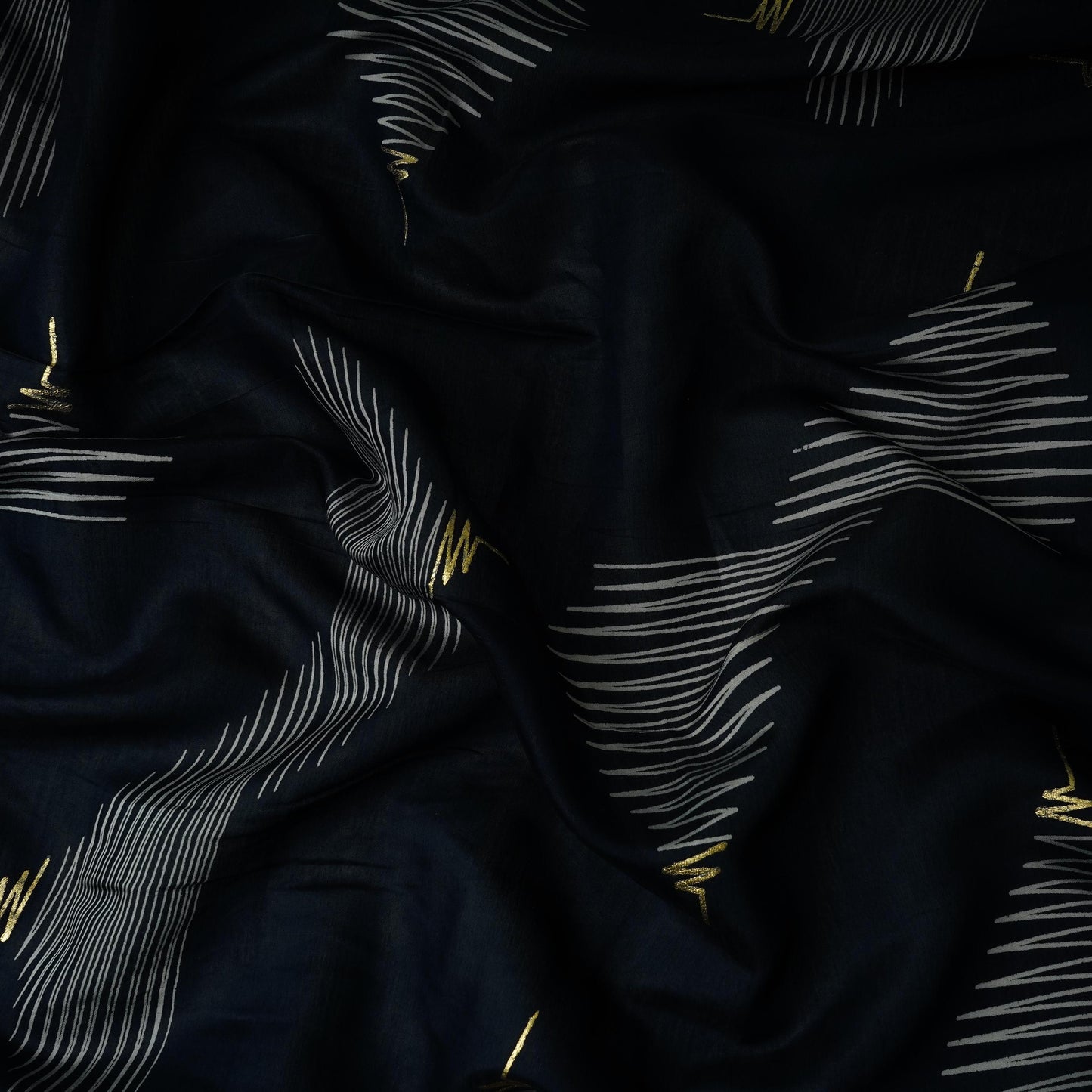 Navy Blue Foil Abstract print Eri Cotton Fabric MTFG-31067