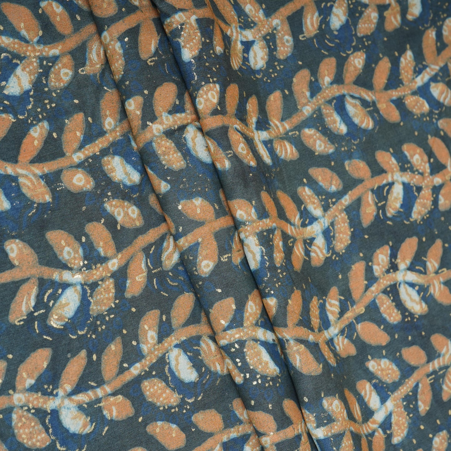 Blue with Multicolor Dabu Foil Print Cotton Fabric NC-29647