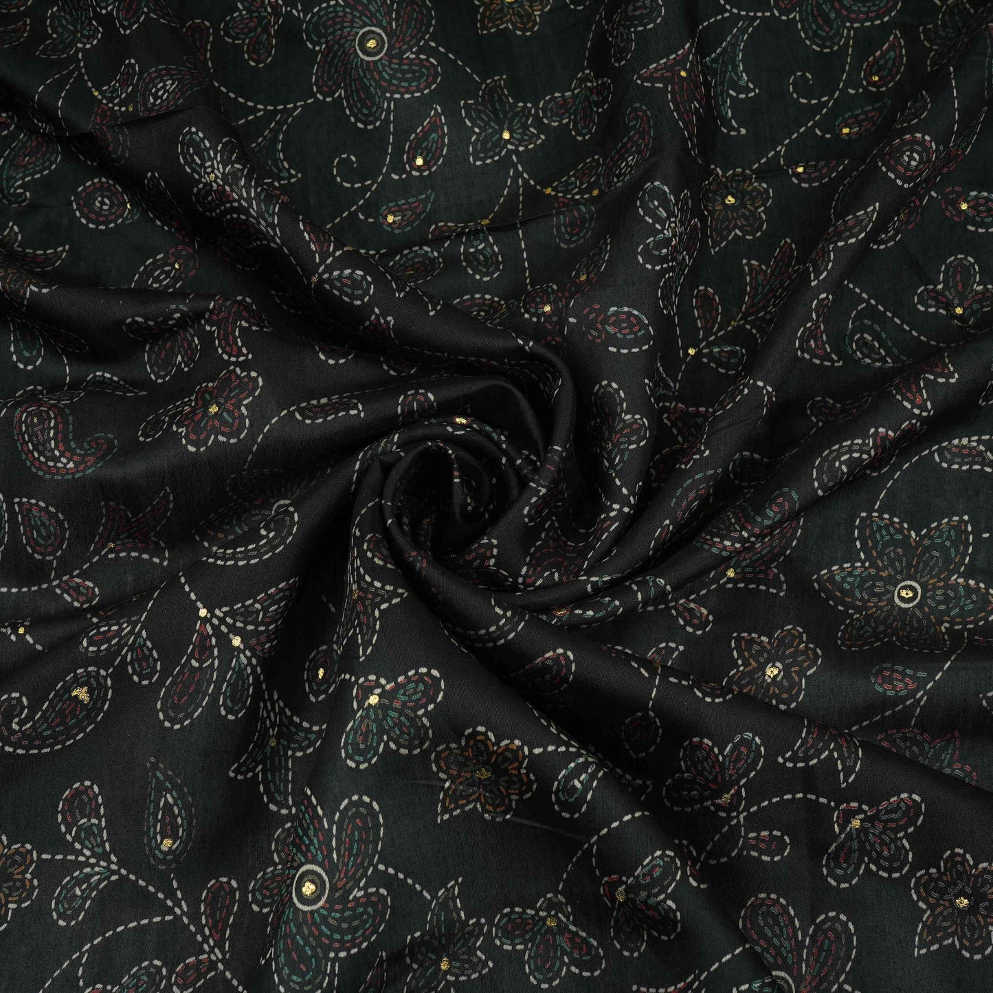 Black Foil floral print Eri Cotton Fabric MTFG-31072