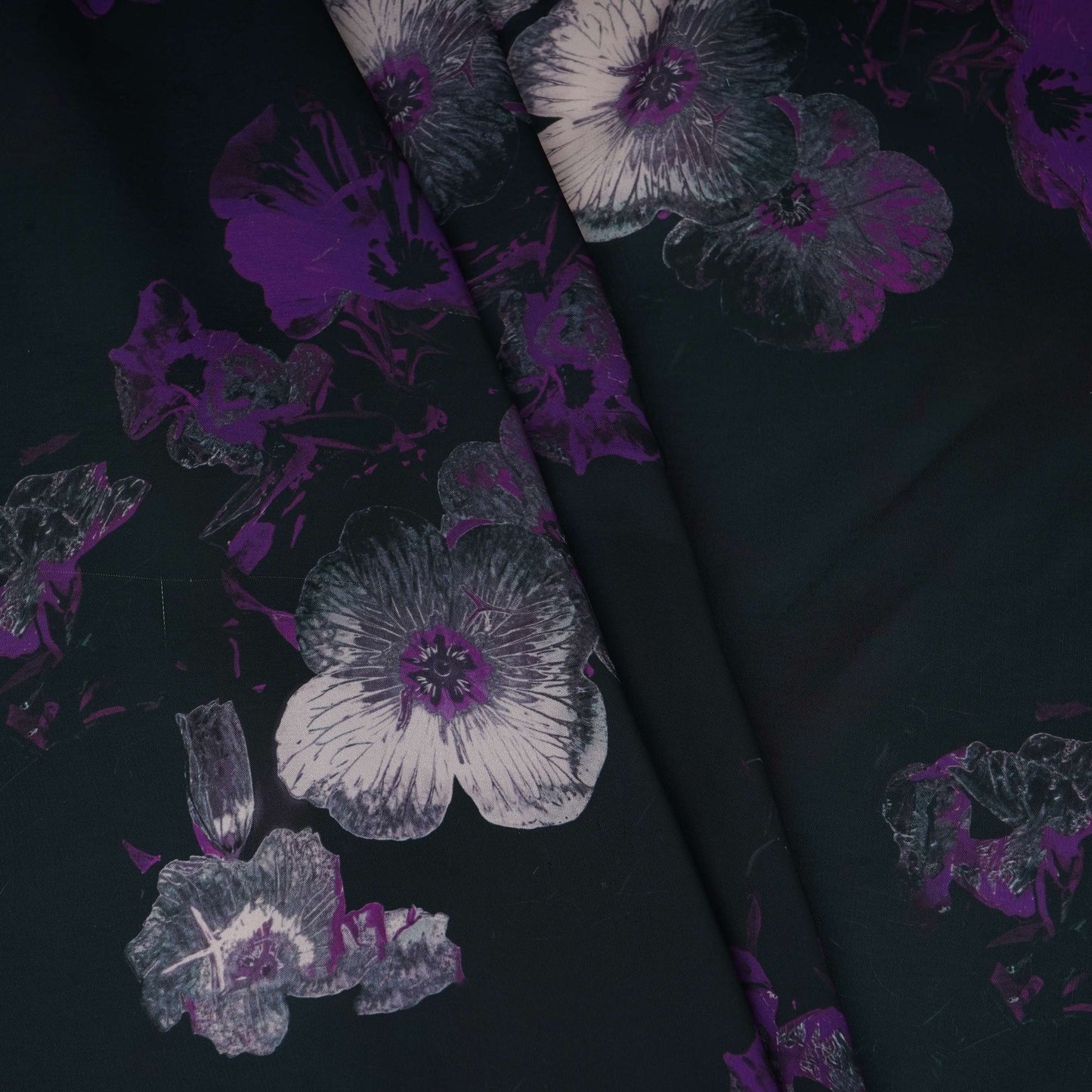 Black floral print Modal Silk Fabric MTFG-31080