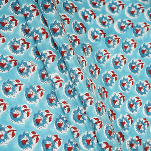 Sea Blue floral Print Muslin Fabric AFI-29536 - TradeUNO