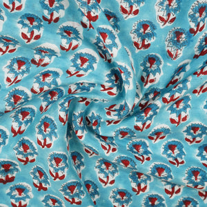 Sea Blue floral Print Muslin Fabric AFI-29536 - TradeUNO