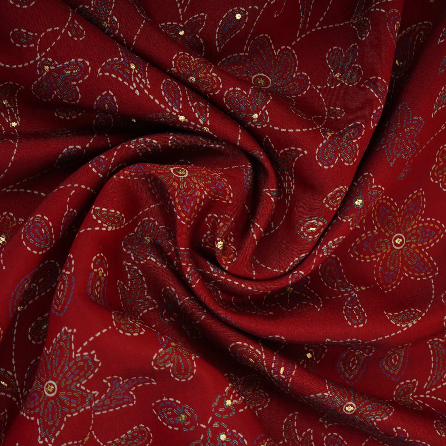Red Foil floral print Eri Cotton Fabric MTFG-31074