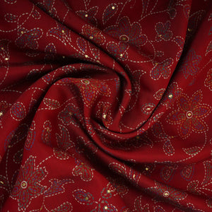 Red Foil floral print Eri Cotton Fabric MTFG-31074 - TradeUNO