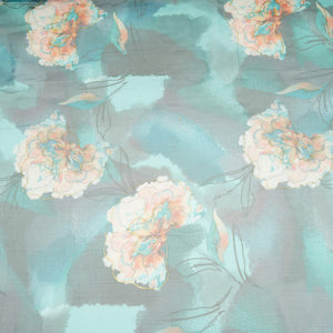 Midnight Teal Zari floral Organza Fabric MTFG-31106 - TradeUNO
