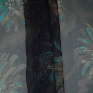 Charcoal Black floral print Organza Fabric MTFG-31105 - TradeUNO