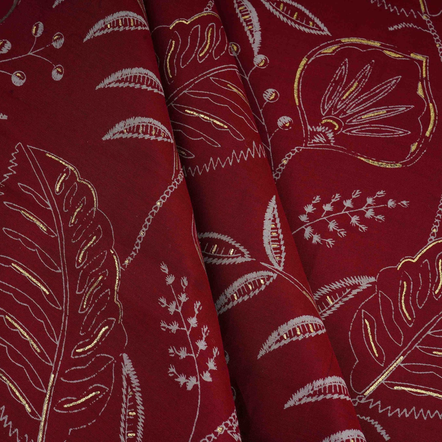 Red Foil floral print Eri Cotton Fabric MTFG-31065