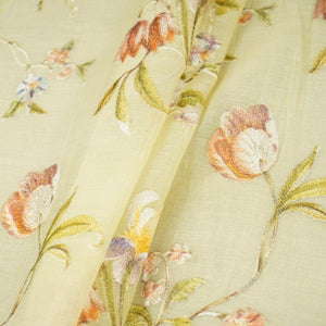 Yellow fine floral embroidery Mul Chanderi Fabric SNA-29629 - TradeUNO