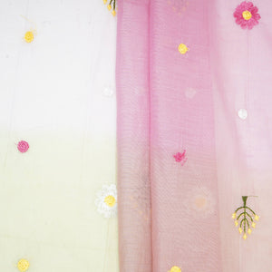 Sage Green With Multicolor 4D Shaded Embroidery Mul Chanderi Fabric DC-30691 - TradeUNO